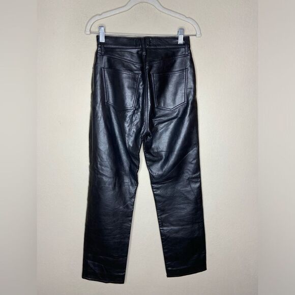 Agolde 90’s Leather Pinch Waist Black Pants Recycled Straight Leg Size 24 - Picture 11 of 13